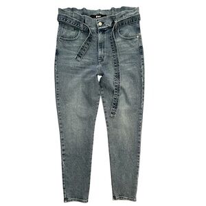 OGGI SZ 11 faded blue high rise belted skinny paper bag jeans